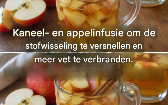 Infusie van kaneel en appel: stimuleert de stofwisseling, verlaagt het cholesterolgehalte en helpt kanker te voorkomen.